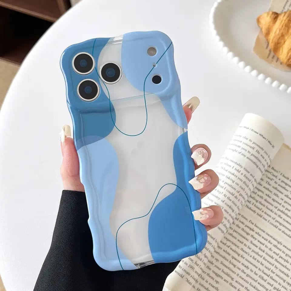DEFBSC for iPhone 17 Pro Max Case Cute Clear Wavy Design, Blue