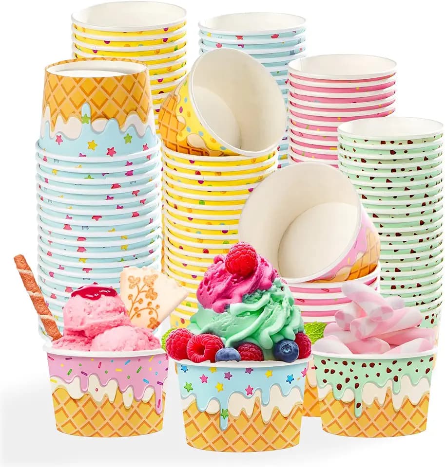 Greencian 120Pcs Summer Ice Cream Cups 12oz 4 Colors for Hot or Cold Food