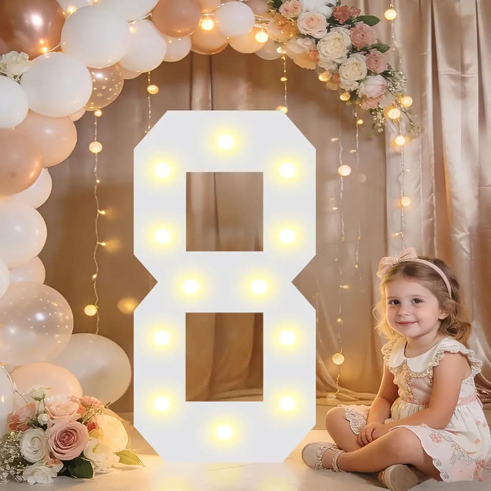 Pooqla 2.4FT Light Up Numbers, Marquee Numbers 2.4 Feet Tall Party Decor for Her Him, Mosaic Big Sign for 8th 18th 80th Birthday Anniversary Decoration Backdrop, Large Pre-Cut Frame Number 8