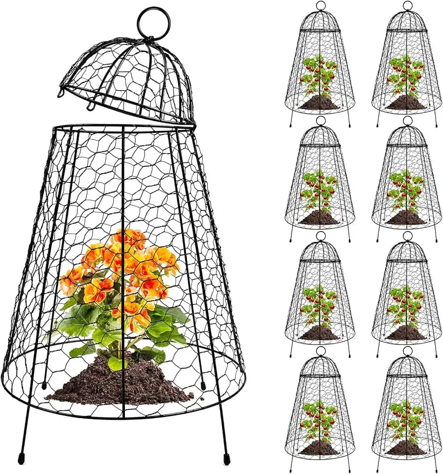 Kalolary 8 Packs Plant Protectors from Animals Large Wire Plants Cage