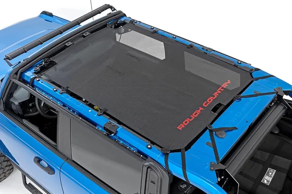 Rough Country Mesh Bikini Top for Ford Bronco (2021-2025) - Fits 2-Door & 4-Door Models, Works with Factory Hard & Soft Tops, UV-Resistant Shade, Easy Install