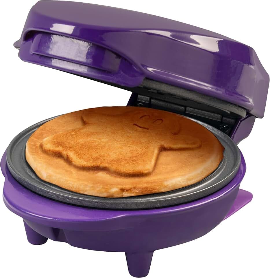Bestron Mini Waffeleisen, Waffeleisen mit Sonderplatte "Geist", Waffelgröße: Ø 10cm, ideale Größe für Kinder, für Geburtstage oder als Geschenk, Backampel & Antihaftbeschichtung, Farbe: Lila