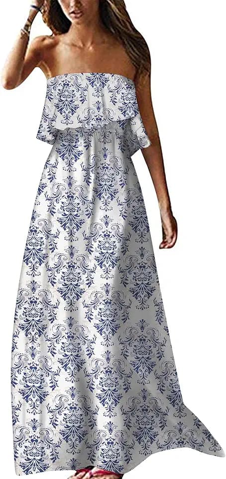 ZMPSIISA Womens Summer Off Shoulder Maxi Dress Strapless Boho Long Dresses