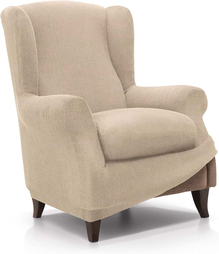 FAVERTI® Elastischer Ohrensofabezug von 130 bis 160 cm | Modell Reale | Beige | Verstellbarer Ohrensofabezug | hochwertiger Schutz aus Jacquard-Stoff und Baumwolle