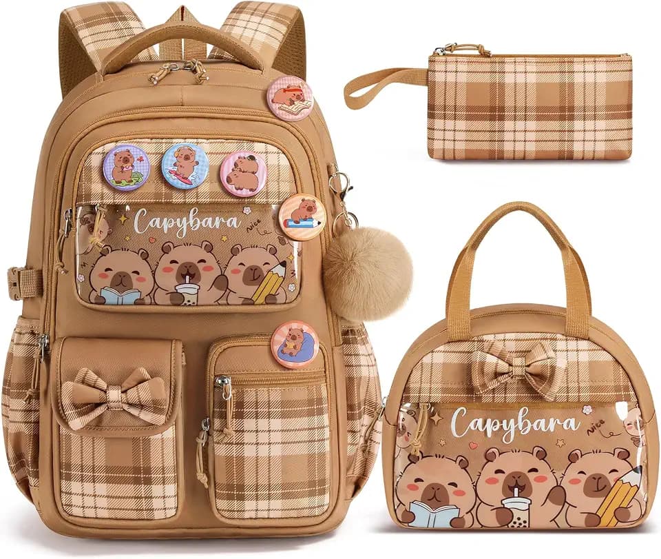Fimibuke 9PCS Capybara Girls Backpack for School with Lunch Box Pencil Case