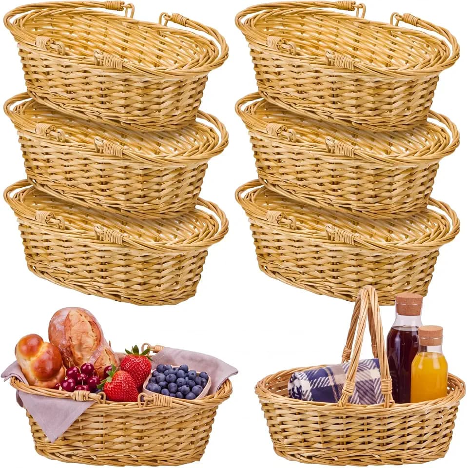 Sintuff 6 Pcs Small Wicker Picnic Basket with Handle, Oval Willow Woven