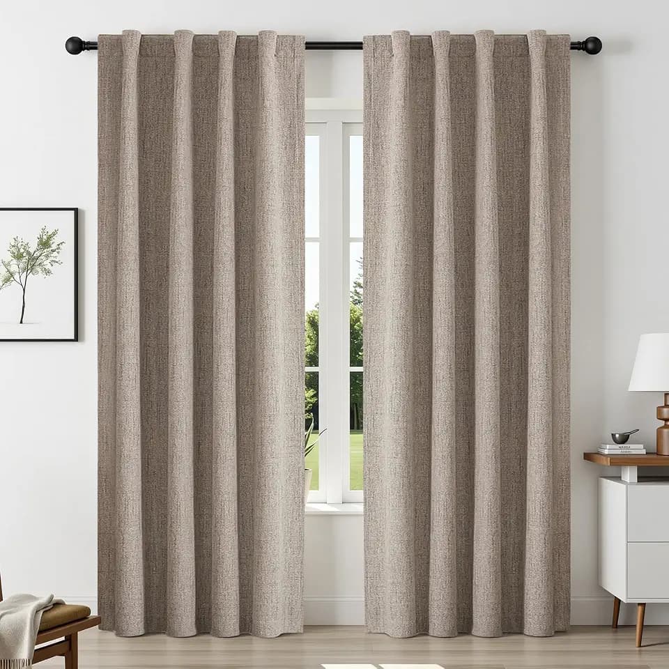 CUCRAF Natural Linen 100% Blackout Curtains 96 Inch Length 2 Panels Set, Back Tab and Rod Pocket Curtain for Living Room Bedroom, Room Darkening Window Drapes Thermal Insulated, (52x96 inch, Linen)