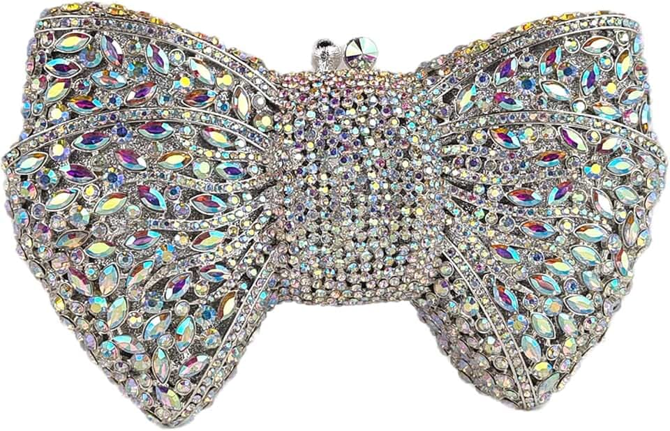 HUANG ZHUANG Bowknot Luxury Crystal Clutch Women Glitter Rhinestone Evening Bag for Party Wedding