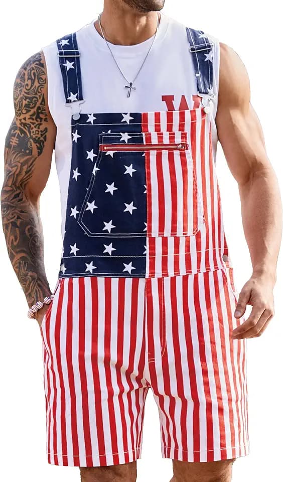 Yuanbang Unisex Printed Overalls Shorts Romper Festival Jumpsuits Work Bibs Coveralls Gifts for Men and Women