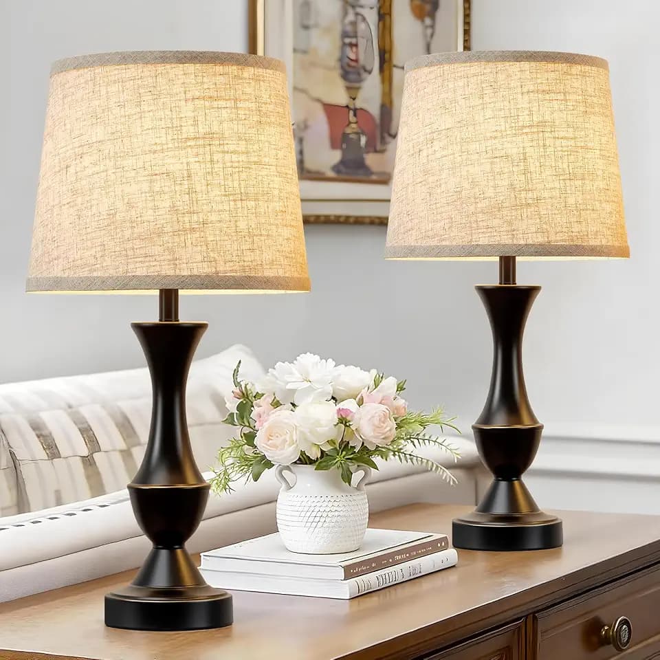 Luvkczc Table Lamp Set of 2, 19" Farmhouse Vintage Bedside Lamps