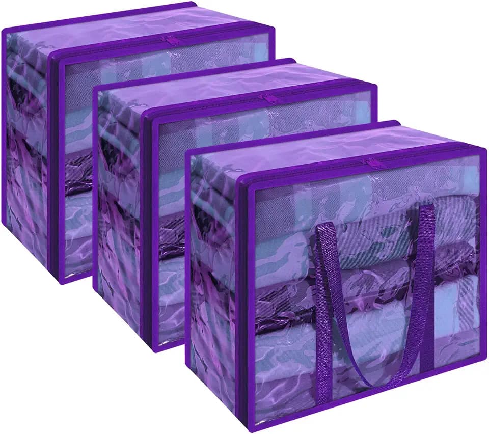 Vieshful 3 Stück Unterbett Aufbewahrungstasche für Kleidung 40L Violett