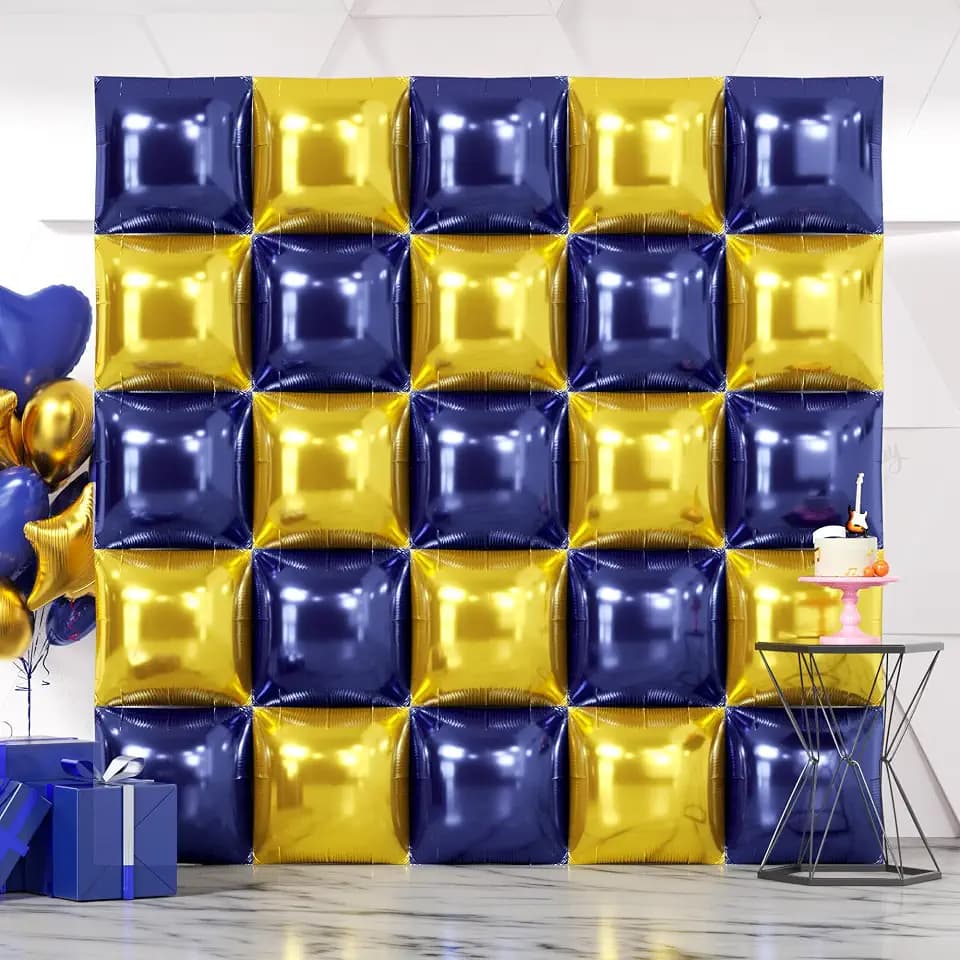 NISOCY 25PCS Navy Blue and Gold Square Foil Balloons Wall Backdrop