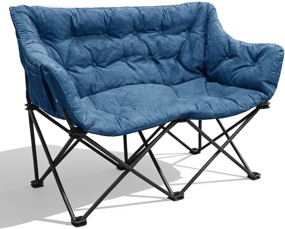 Doppel Campingstuhl Faltbar, Campingsofa für 2 Personen XXL | Campingcouch, Campingsessel Gepolstert, Campingbank, Faltsofa, mit 2 Sitzer, bis 320KG, für Outdoor Garten Balkon, Blau