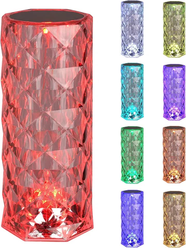 Catalina Lighting 16-Color RGB Portable Prismatic Table Lamp, Rechargeable Cordless Crystal Night Light, Dimmable, 8.5" H, Clear Acrylic