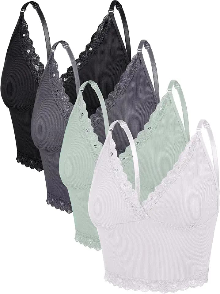 Bencailor 4 Stück Damen Ärmelloses Cami Crop Top Spitze V Ausschnitt Spaghettiträger Tanktops Mädchen Kleidung
