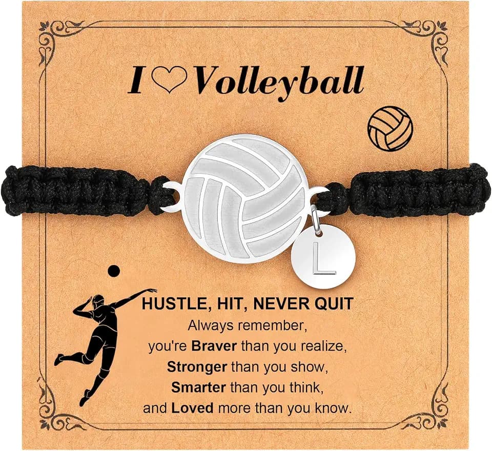 C-leen Volleyball Gifts for Teens, Dainty Volleyball Bracelet Adjustable Initial Charms Braided Sports Bracelets Birthday Valentines Gifts for Women Teens