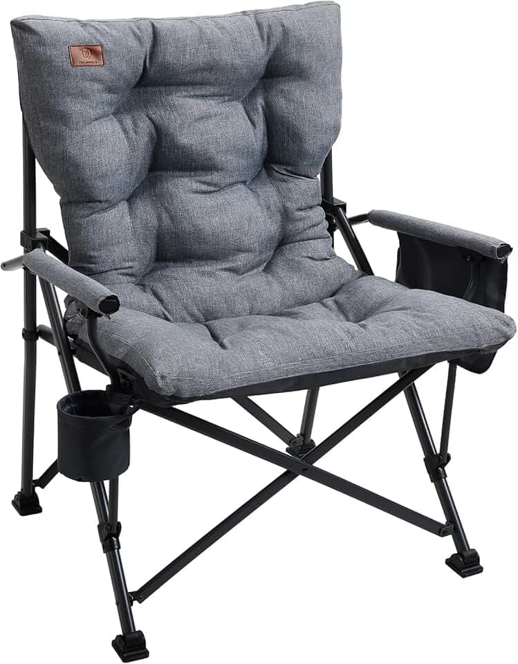 EVER ADVANCED Campingstuhl Faltbar 62cm Sitzbreit Gepolstert bis 230KG | XL Klappstuhl mit Seitentasche Getränkehalter Übergroß Faltstuhl Angelstuhl für Camping Outdoor Balkon Garten, Grau