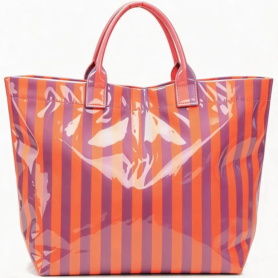 PVC Striped Tote Bag for Women,Large Handbags,Waterproof Beach Bag