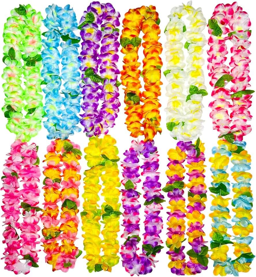 GoodUping 12 Counts Thickened Hawaiian Leis, Perfect Luau Party Supplies for Summer Beach Vacations, Essential Party Decorations for Birthday, Graduation, and Wedding Celebrations