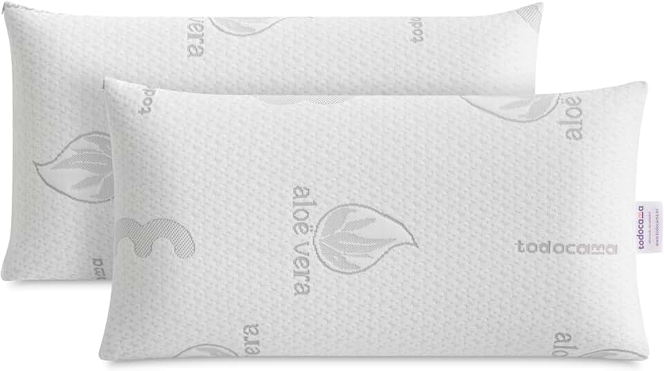 Todocama viskoelastisches Aloe-Vera-Kissen (Packung 2 Einheiten 70 cm), kompakter viskoelastischer Kern für Gebärmutterhals und Hals, mittelhohe bis hohe Festigkeit, doppelter Reißverschlussbezug.