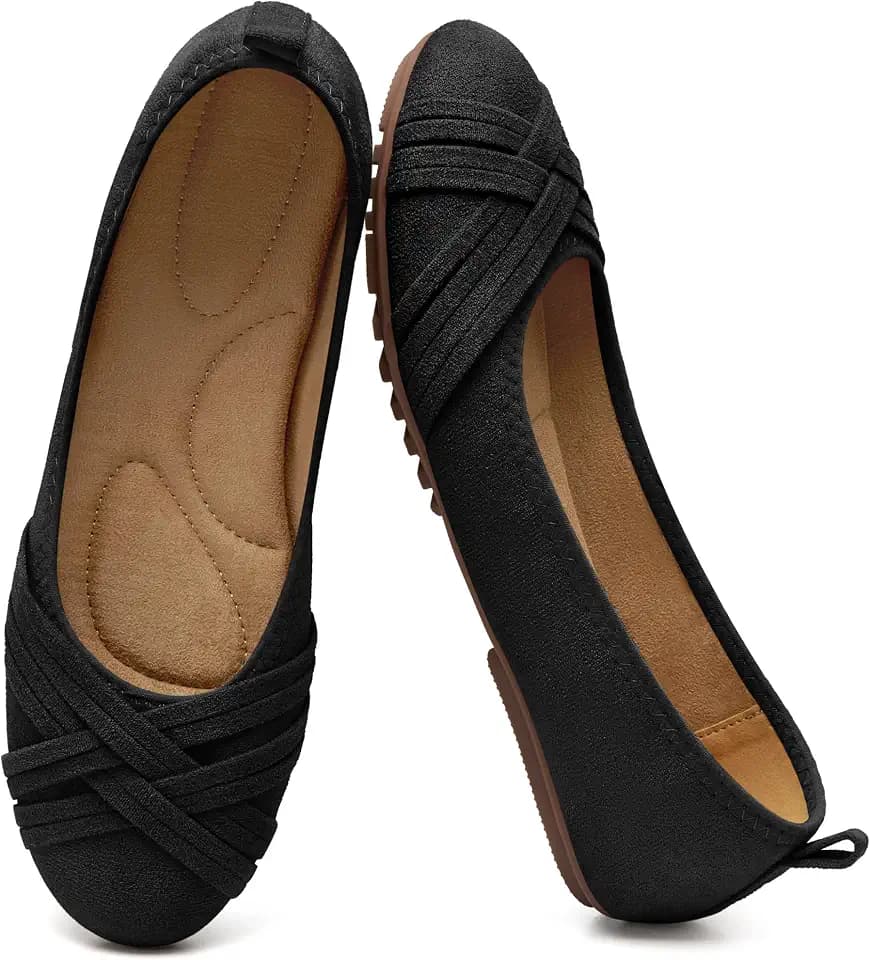Womens Comfortable Dress Flats: Classic Suede & Memory Foam for Office All Day - Anti-Slip & Anti-Rub Heel for Confidence in Commute - Working Professionals