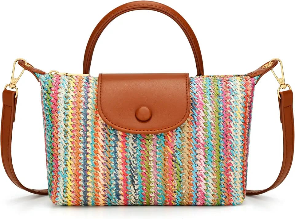 KKXIU Mini Top Handle Purse for Women Summer Straw Beach Bag