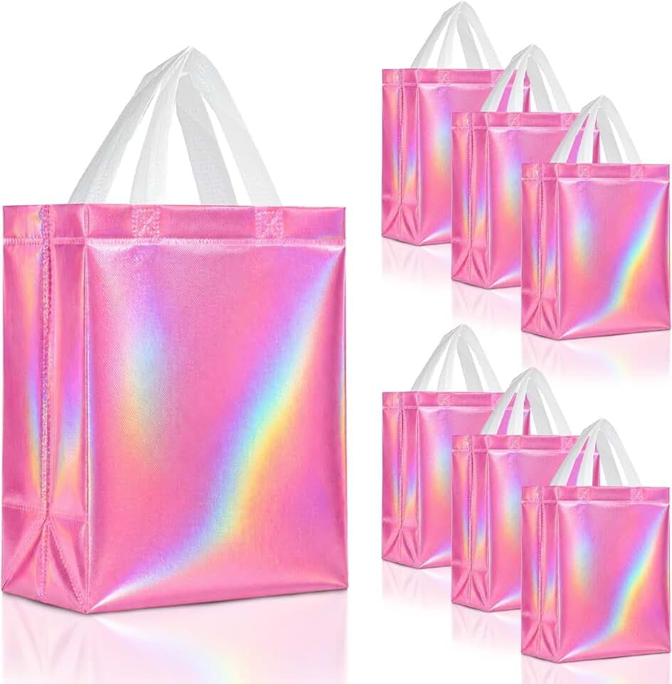 Nush Nush Set of 30 Reusable Medium Pink Iridescent Gift Bags with Handles
