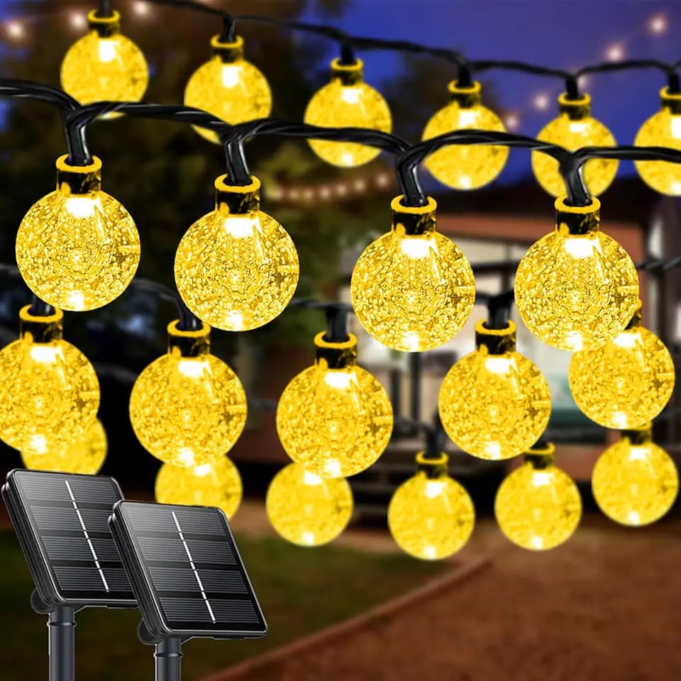 2 Pack 64FT 100 LED Solar String Lights Outdoor, Warm White Patio Lights