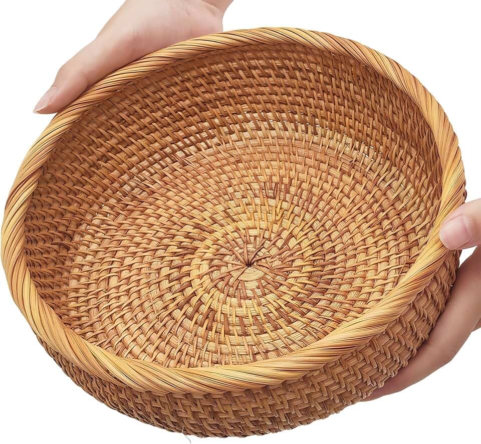 9.2" Medium Rattan Wicker Bread Basket, Fruit Basket for Kitchen Counter