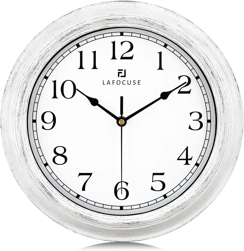 Lafocuse Weiß Retro Wanduhr Lautlos, 30cm Vintage Klassische Wanduhr Shabby Chic, Analog Ohne Tickgeräusche Deko für Wohnzimmer Schlafzimmer Küchen Büro