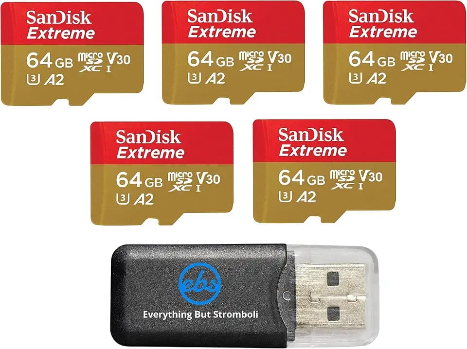 SanDisk 64GB Extreme MicroSDXC Memory Card (5 Pack) Works with DJI Drones
