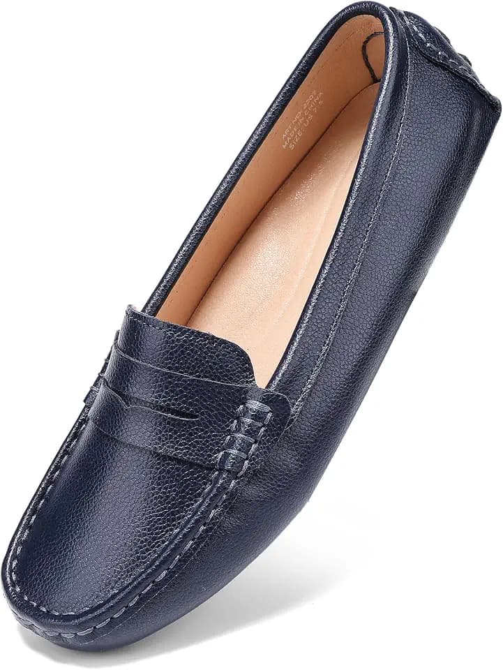 BEAUSEEN Women's Genuine Leather Penny Loafers Classic Driving Moccasins Casual Slip On Comfort Women Loafer Shoes