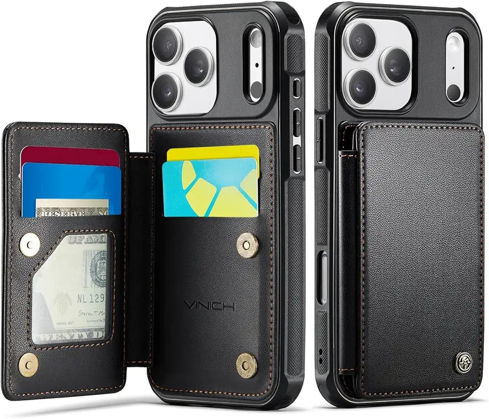 Vinich for iPhone 17 Pro & 18 Pro Wallet Case with Card Holder Black