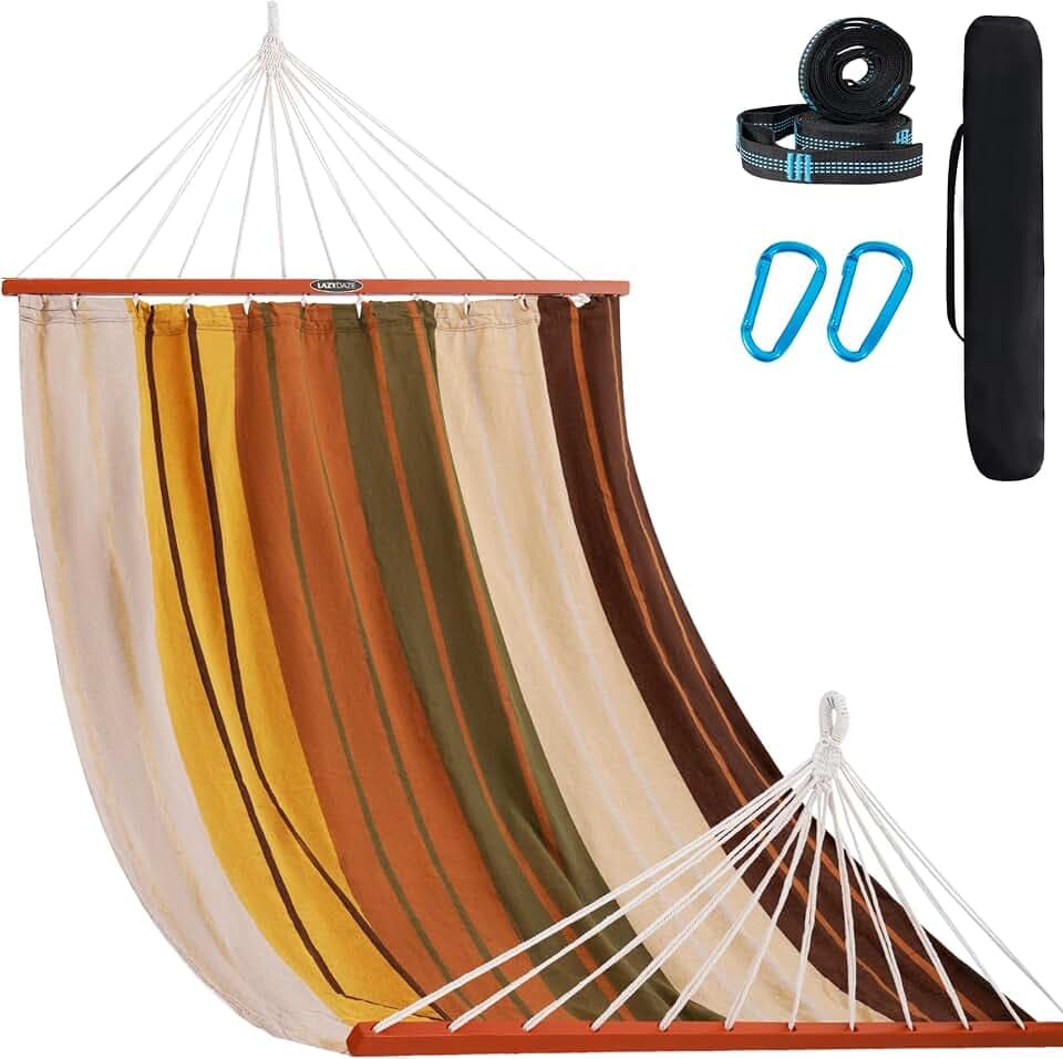 Lazy Daze Cotton Camping Hammock, Double Hammock with 55" Spreader Bar