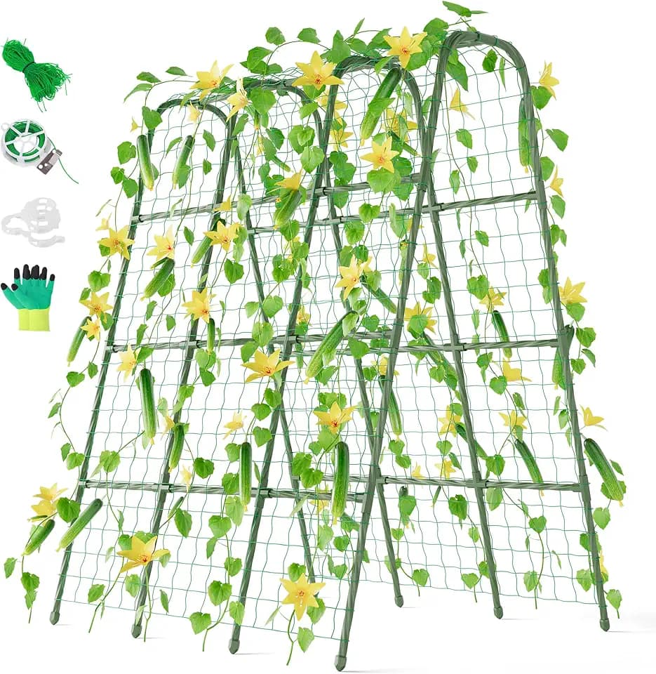 Miory Cucumber Trellis, 63" Tall U Shape Trellis for Raised Bed, Garden Arch Trellis for Climbing Plants Outdoor, Plant Support for Vegetables Vines, Steel with PE Coated (48“Lx32”Wx63“H)