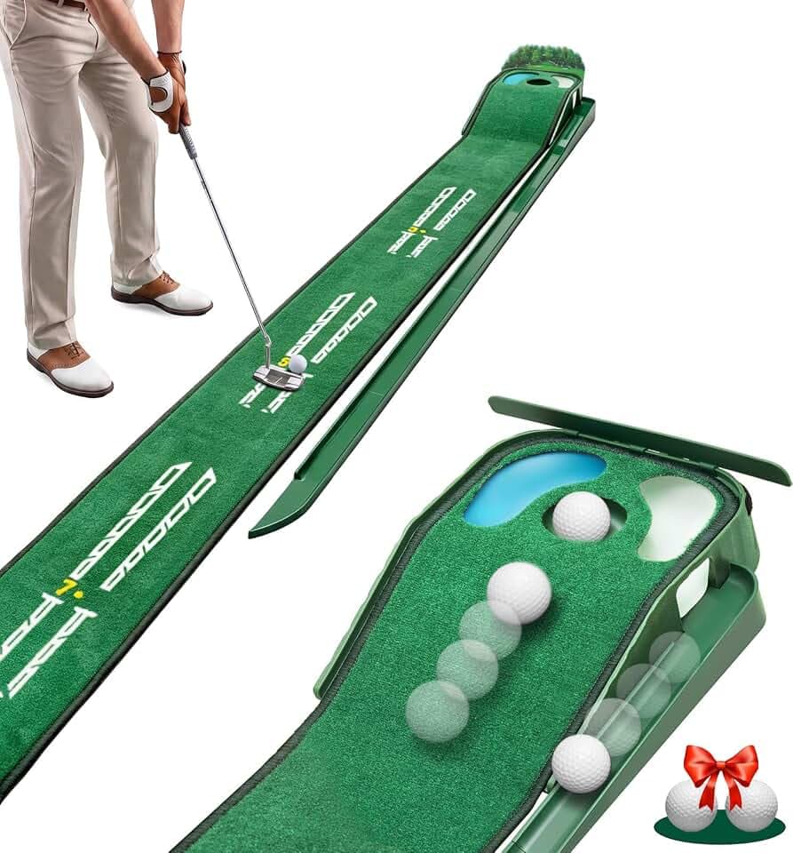 Putting Green Indoor-Golf Putting Mat with Ball Return & Hazards