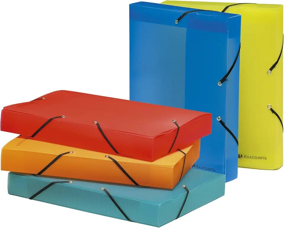 Exacompta 5977E Packung mit 11 Archivboxen Linicolor aus PP, strapazierfähig und robust, mit Gummizugverschluß, Rücken 40mm, farbig sortiert, 11 Stück