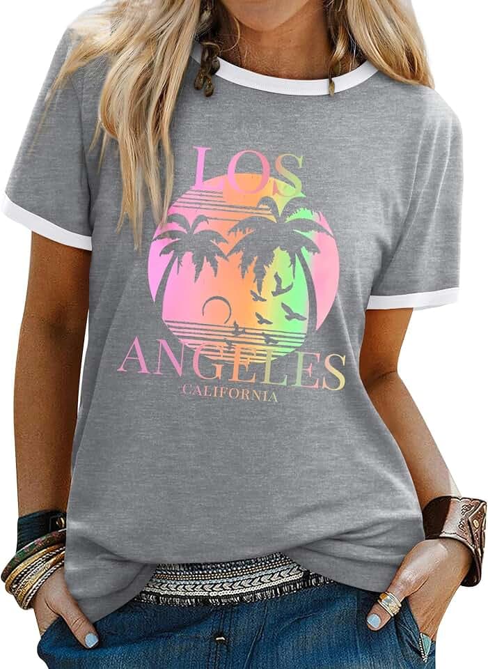 WIEIYM Damen-T-Shirt, Baum, Sonnenuntergang, Meer, Grafikdruck, Sommer, Damen-T-Shirt, Urlaub, Strand, Hawaii-T-Shirt, Unisex, Rundhalsausschnitt, kurzärmelig