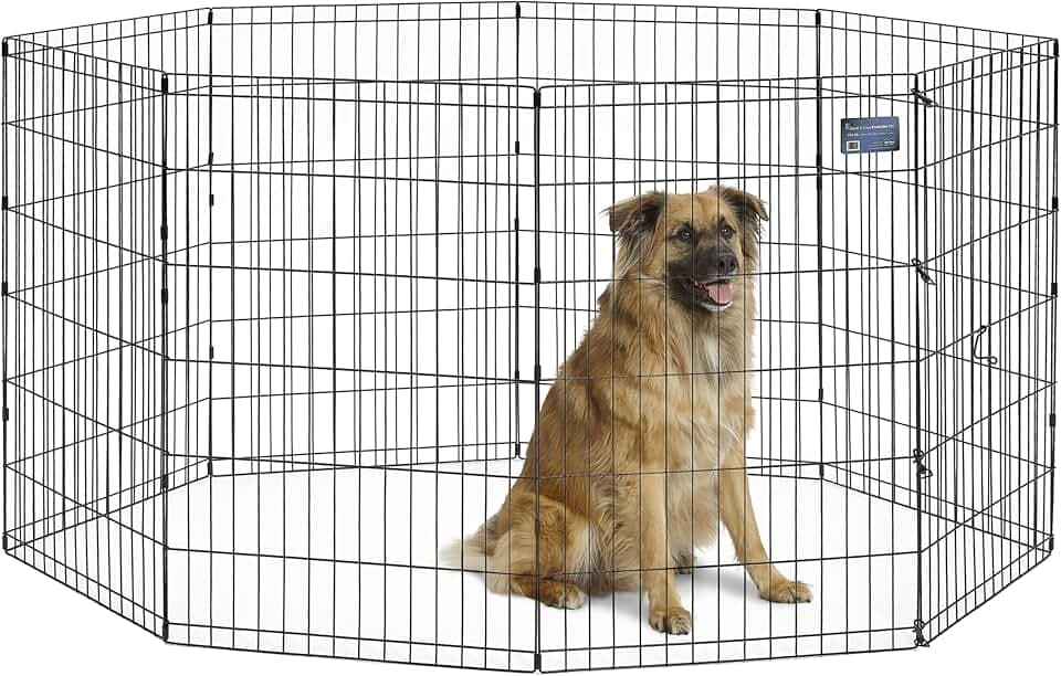 MidWest Homes for Pets Hunde-Gehege aus Metall, zusammenklappbar, ohne Tür, inklusive Erdspießen, bietet 1,5 m² Spielfläche, 91 cm hoch, schwarz elektrostatisch beschichtet.