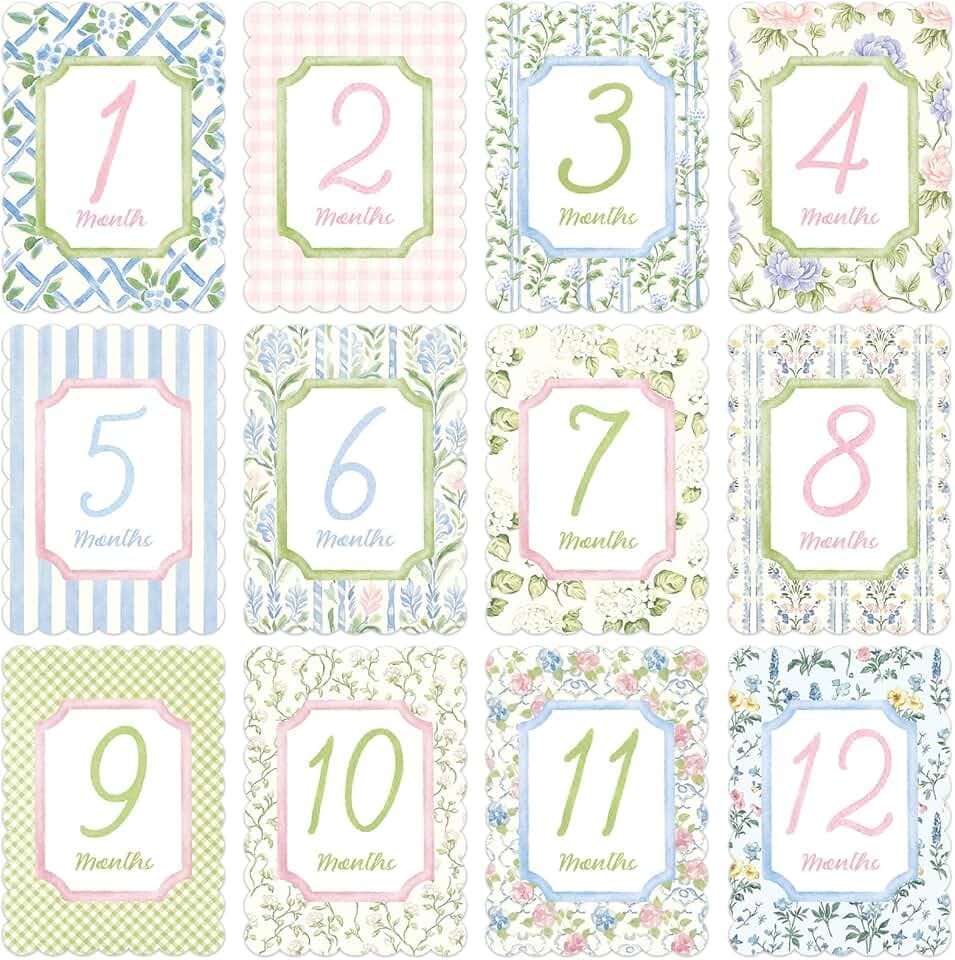 12 Pcs Baby Monthly Milestone Cards, First Holiday Newborn Sign, 5 x 7 Inch