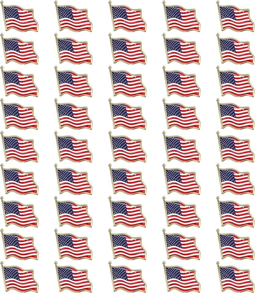 Bassion 50 PCS American Flag Lapel Pin Waving for Veterans Independence Memorial Day Decorations Gifts USA Flag Pins 4th of July Accessaries