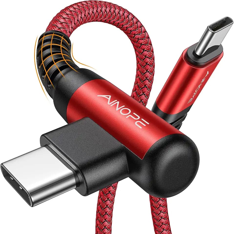 AINOPE USB C Cable 60W 2-Pack 3.3ft Nylon Braided USB C to USB C Cable Type C Charger Fast Charging Right Angle USBC Cable Charger Cord for iPhone 16 Pro Max 15 Plus Samsung S24 S23 iPad Pro Red