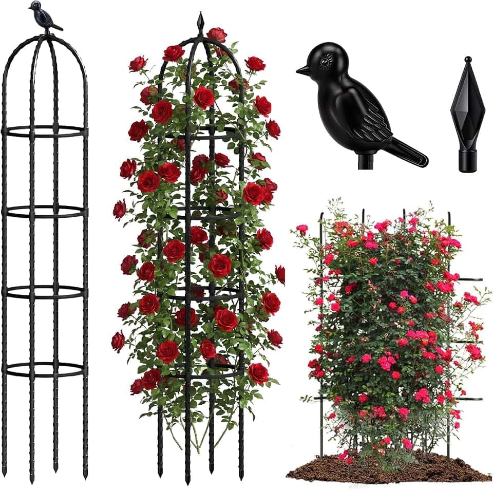2 Pack 6.2ft High Adjustable Garden Trellis for Climbing Plants, Black