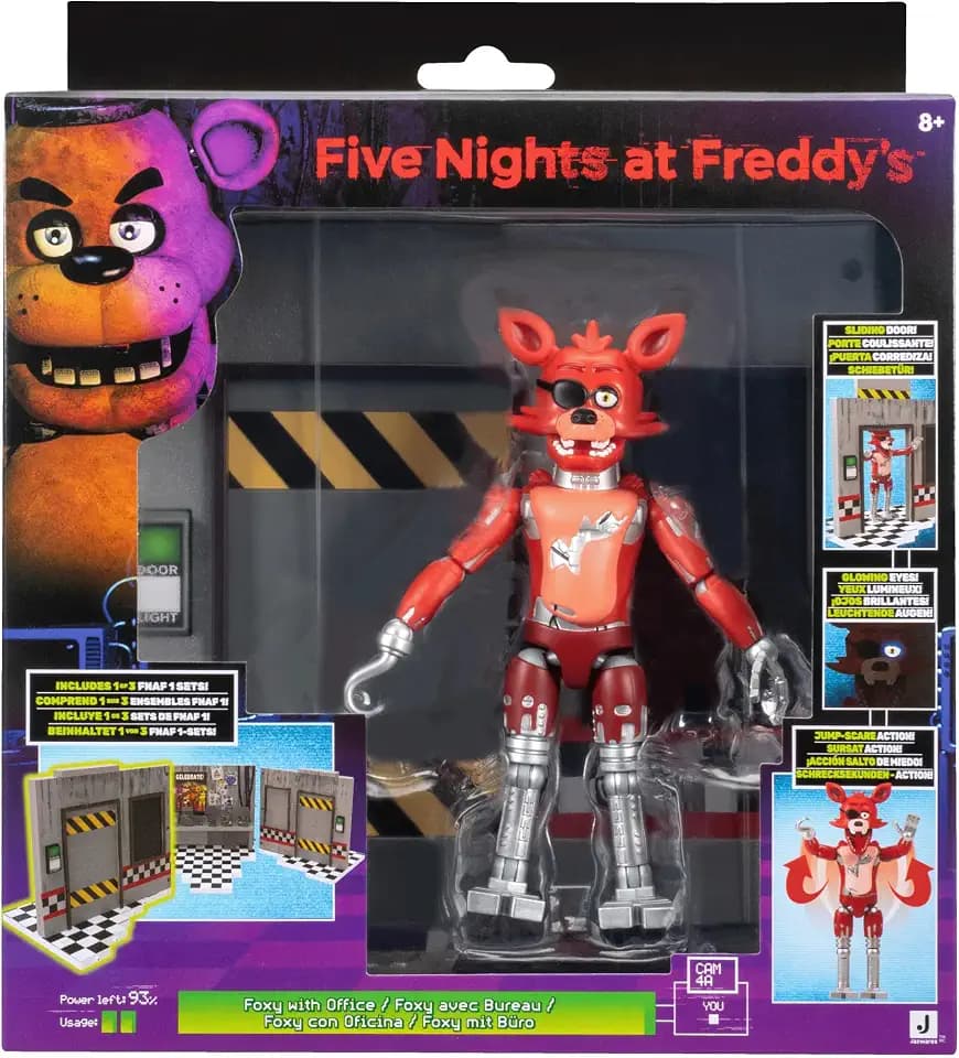 Jazwares Five Nights at Freddy’s Classic Foxy Office Set - 5-Inch Articulated Figure with Jumpscare Feature, Glow-in-The-Dark Eyes, and Optical Diorama