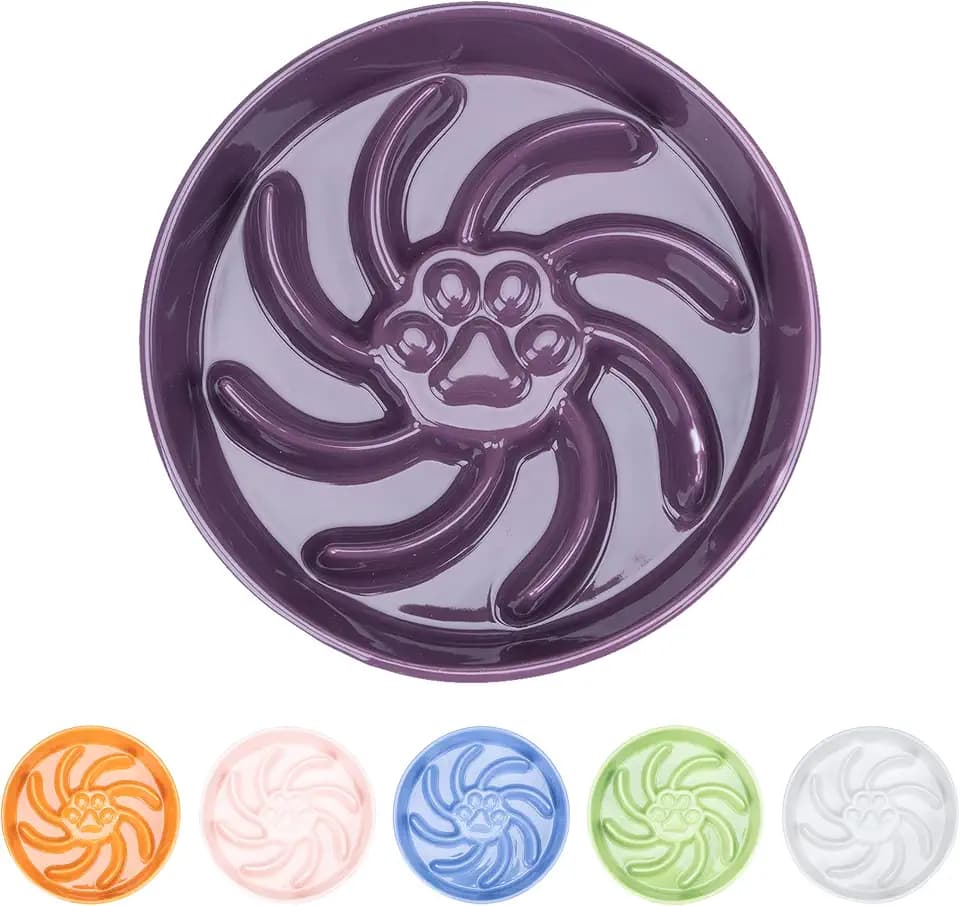 Ceramic Slow Feeder Dog Bowl, 3 Cup Dog Food or 25oz Water, Slow Eating Bowl for Middle Breed, Maze Puzzle Feeder for Fast Eaters, Anti-Choking Stop Bloat, Non-Slip BPA Free (Purple)