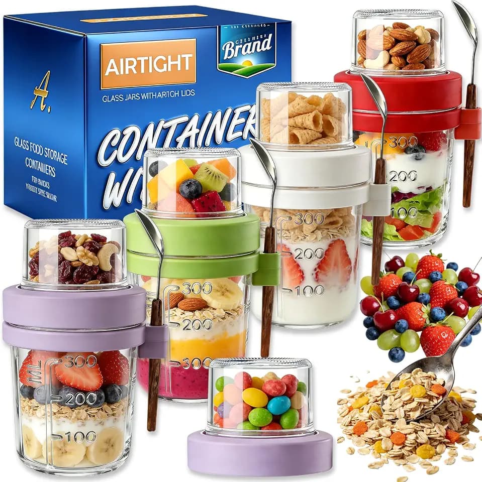 16+4 OZ Glass Mason Jars, Overnight Oats Containers with Lids Spoon 4 Pack