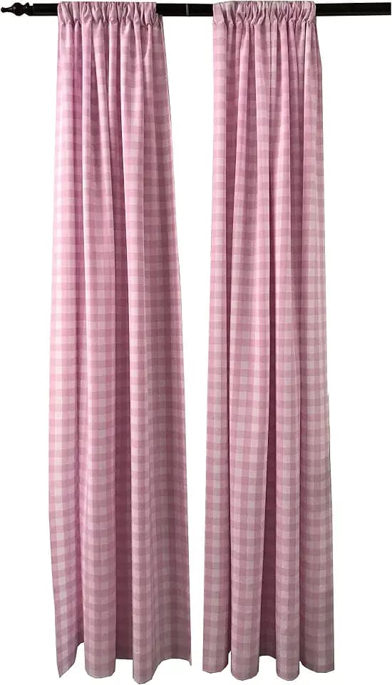 LA Linen Polyester Gingham Checkered Backdrop 58 by 96-Inch, Pink/White, 2 Peice