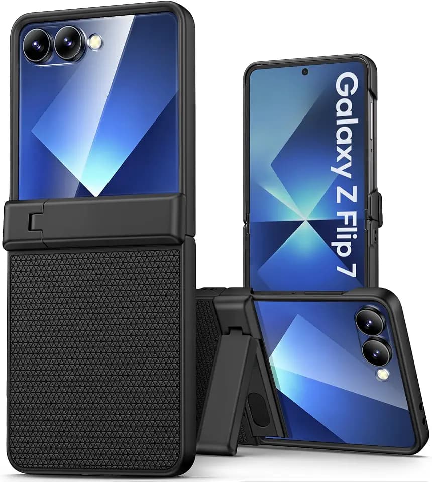 Vihibii for Samsung Galaxy Z Flip 7 Case Slim with Kickstand, 2025, Black