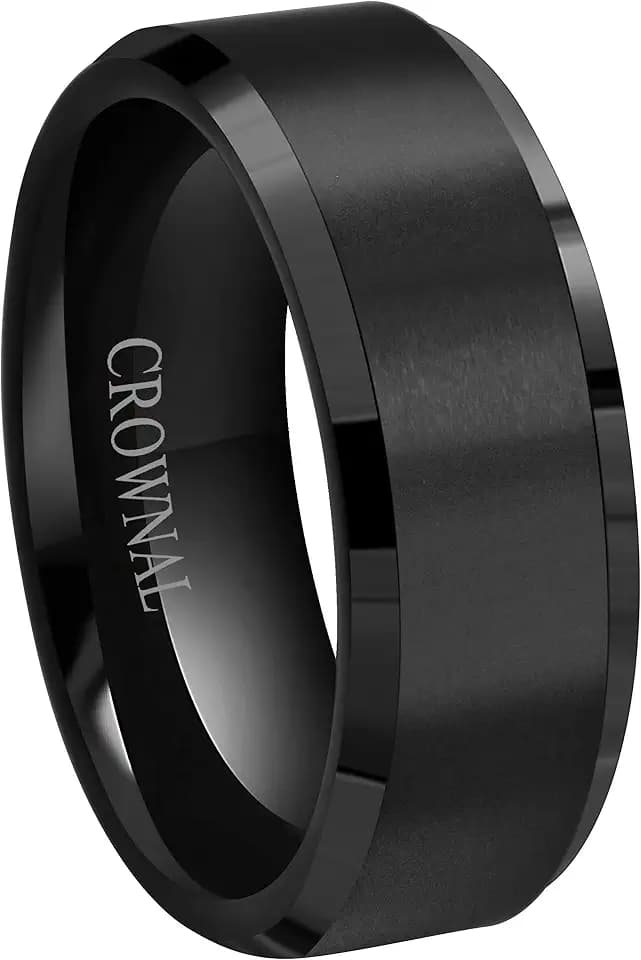 6mm 8mm 10mm Black Tungsten Wedding Band Ring Men Women Matte Finish Beveled Edges Comfort Fit Size 5 To 17