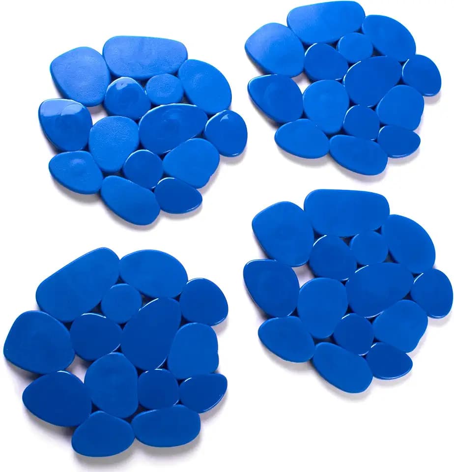 MSV Duschmatte Badematte Badewanneneinlage Anti Rutsch Pads Kieselstein - 4 Stück - antibakteriell rutschfest mit Saugnäpfen - Blau - ca. 13 x 12 cm